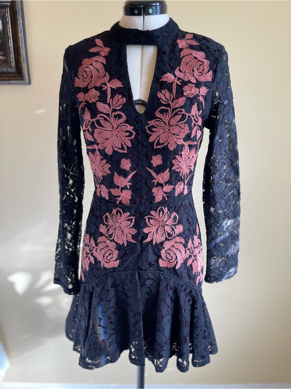 NWT Gianni Bini Claudia Lace Black Dusty Rose Mini Dress XS Country Concert
